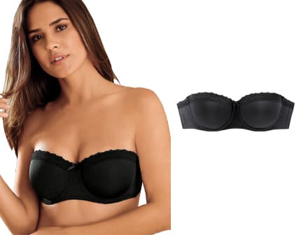 Vrouw met een zwarte strapless bh