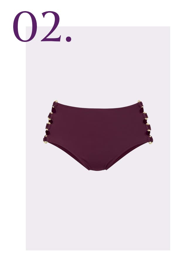 Paars bikinibroekje met gouden ringen