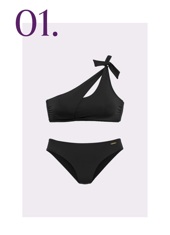 Zwarte bikini met één schouderbandje