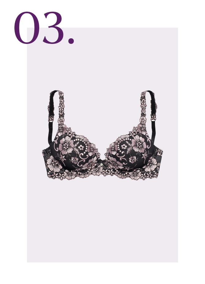 Zwarte push-up bh met bloemetjes