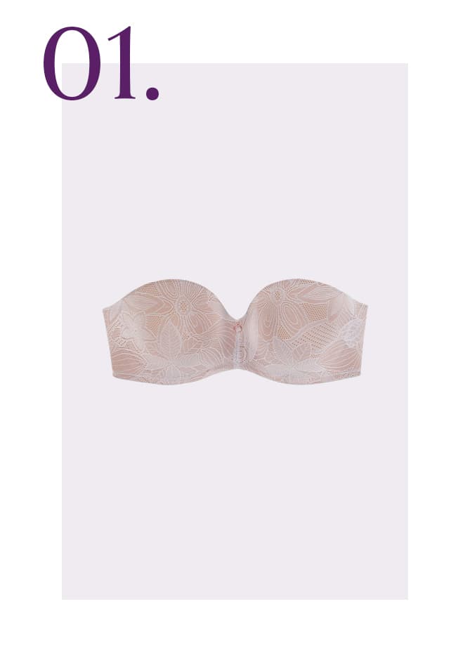 Roze strapless bh met bloemetjes