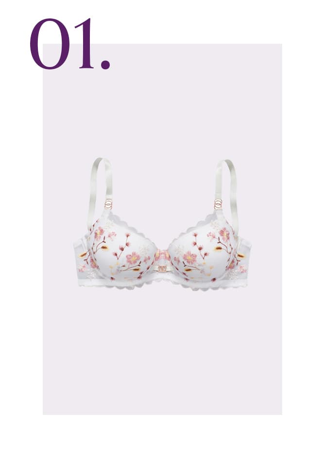 Witte voorgevormde bh met bloemetjes