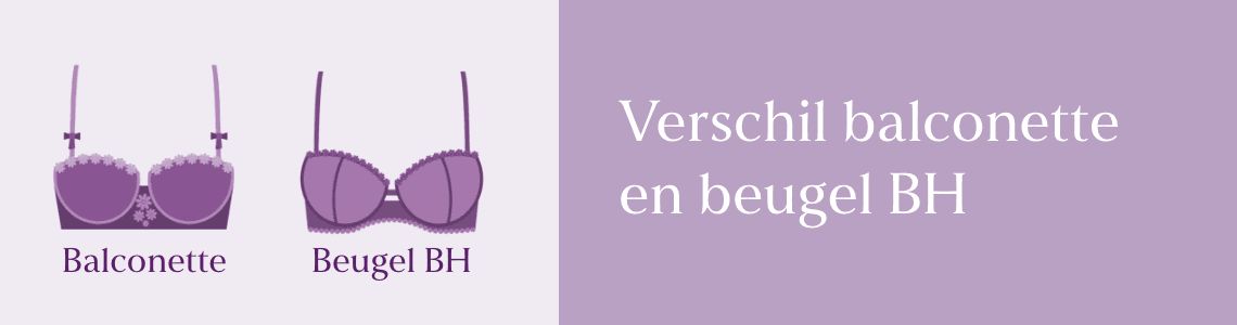 Verschil balconette en beugel BH – Illustraties van een paarse balconette bh en een paarse beugel bh