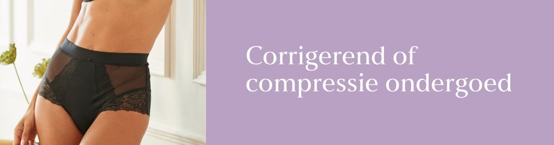 Corrigerend of compressie ondergoed – Vrouw draagt zwarte corrigerende slip met kantdetails