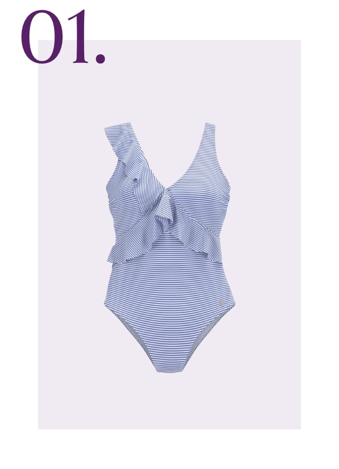 Blauw gestreepte badpak